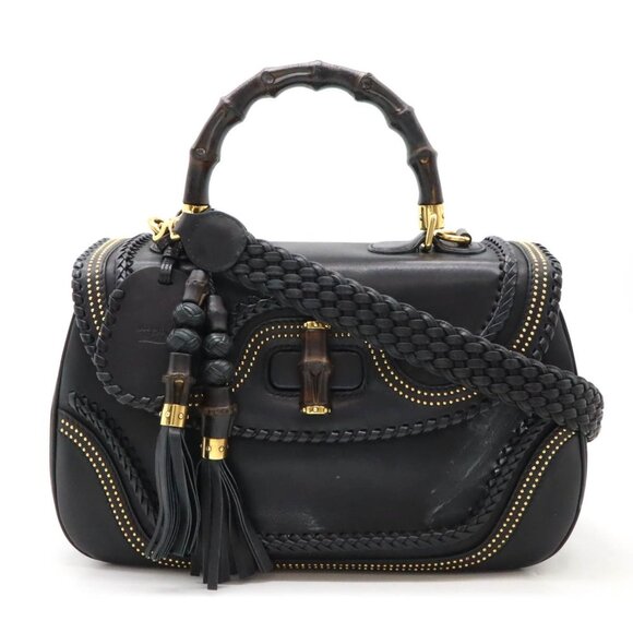 GUCCI Black Leather Bamboo Shoulder Bag - Picture 1 of 10